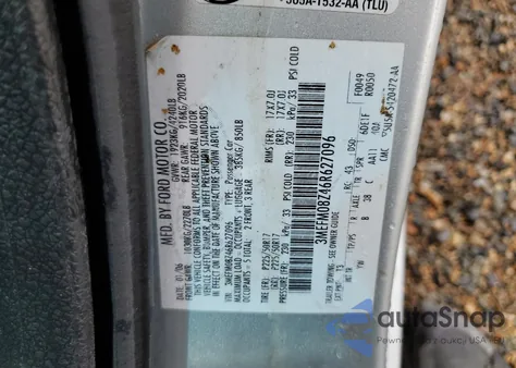 2006 Mercury Milan Premier из США, поврежденный, VIN 3MEFM08Z46R627096